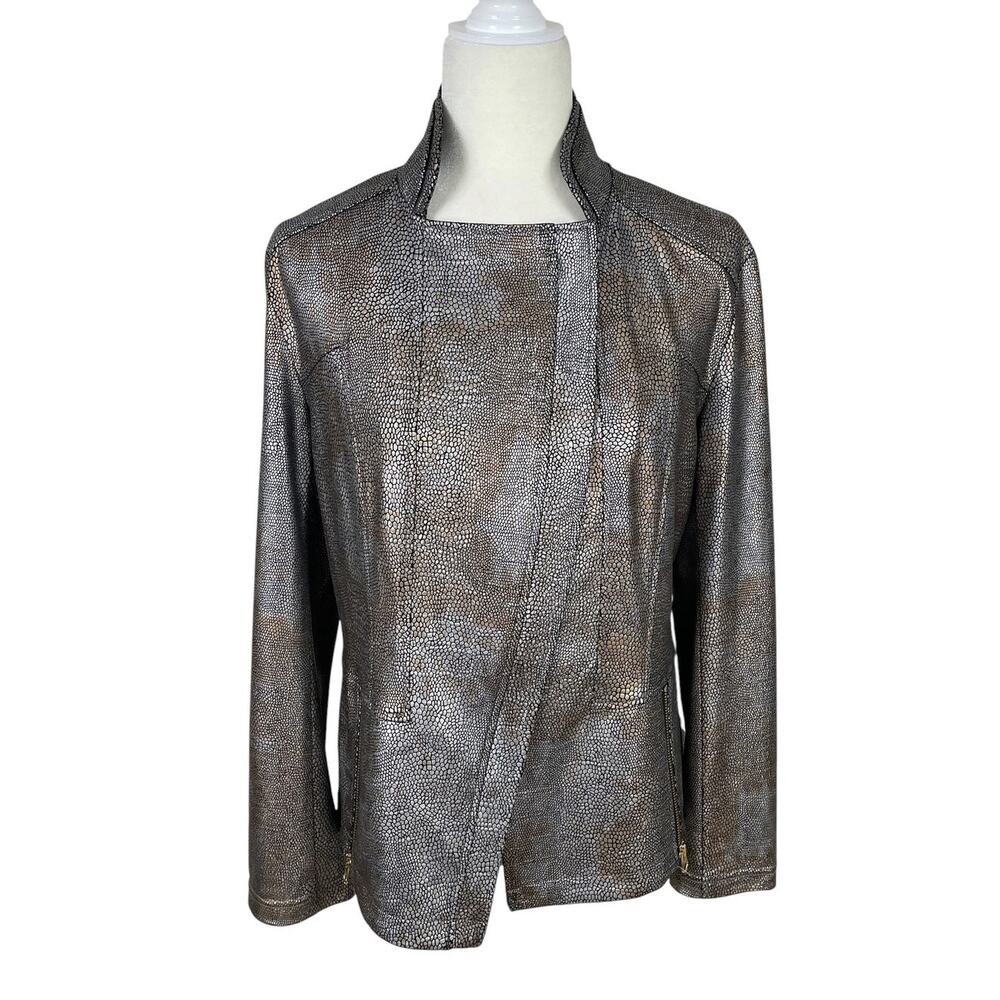 Clara Sun Woo Liquid Leather Signature Moto Jacket Neutral Metallic Sz L Chic